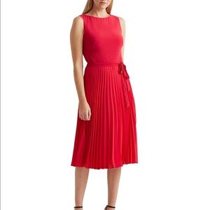 Ralph Lauren Pleated Georgette Dress Berry Red 14P